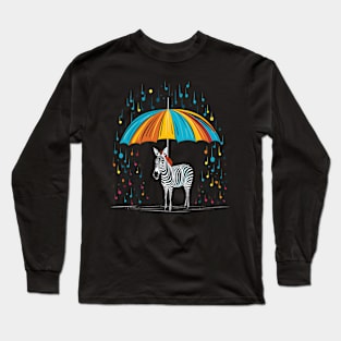 Zebra Rainy Day With Umbrella Long Sleeve T-Shirt